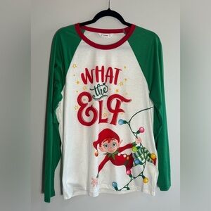 Men’s “What the Elf” Christmas Raglan Shirt Long Sleeve Pullover